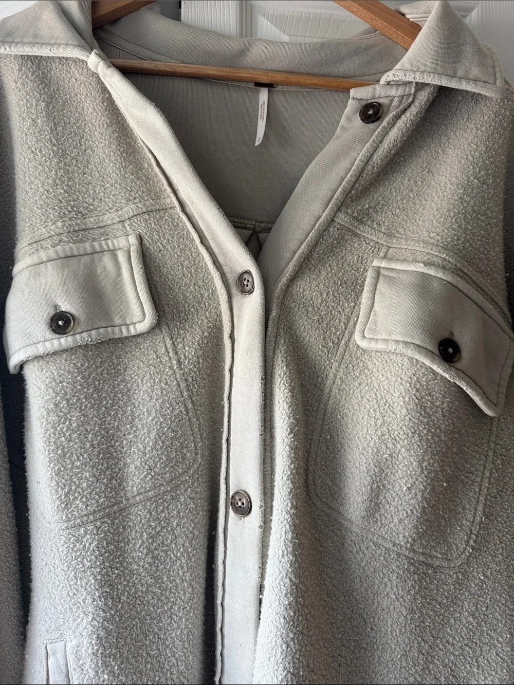 Free People Cream Sherpa Shacket with Pocket Details - Picture 4 of 5